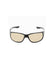 Black wrap-around sunglasses with light beige-tinted lenses, shown against a plain white background.