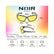 A product infographic for Noir Edge sunglasses showing two views of the glasses with yellow lenses and gray frames, overlaid with measurement labels and a face size guide on a pink-to-yellow gradient background.