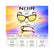 A product infographic for the Noir Edge eyeglasses, showing front and side views with labeled measurements for frame width, bridge, lens height, and lens width. 
